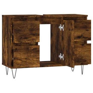 vidaXL Ντουλάπι Μπάνιου Καπνιστή Δρυς 80x33x60cm Επεξεργ. Ξύλο