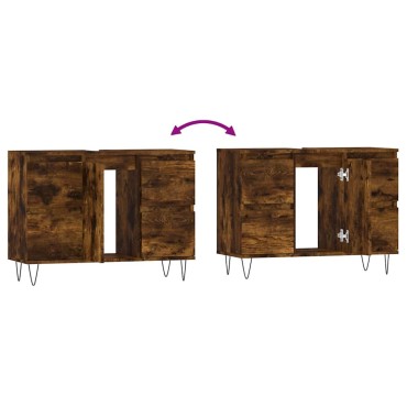 vidaXL Ντουλάπι Μπάνιου Καπνιστή Δρυς 80x33x60cm Επεξεργ. Ξύλο