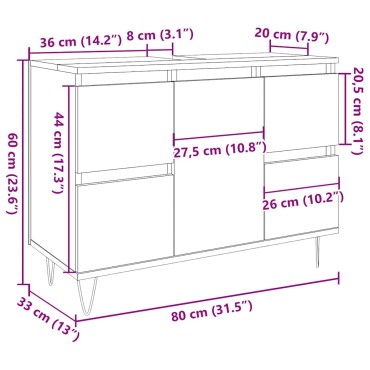 vidaXL Ντουλάπι μπάνιου Δρυς τεχνίτης 80x33x60cm Κατασκευασμένο ξύλο