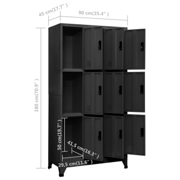 vidaXL Φοριαμός Ανθρακί 90x45x180cm από Ατσάλι 1 τεμ.
