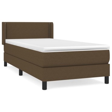 vidaXL Κρεβάτι Boxspring με Στρώμα Σκούρο Καφέ 90x200 εκ. Υφασμάτινο
