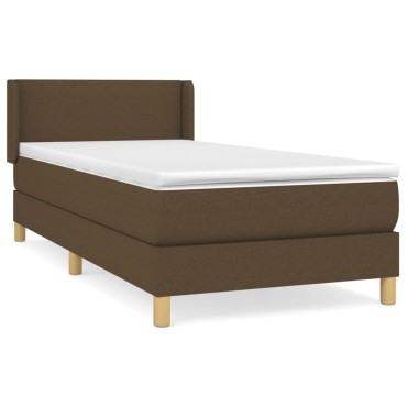 vidaXL Κρεβάτι Boxspring με Στρώμα Σκούρο Καφέ 90x200 εκ. Υφασμάτινο