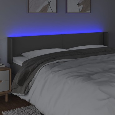 vidaXL Κεφαλάρι Κρεβατιού LED Γκρι 183x16x78/88cm από Συνθετικό Δέρμα 1 τεμ.