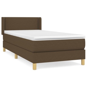 vidaXL Κρεβάτι Boxspring με Στρώμα Σκούρο Καφέ 90x200 εκ. Υφασμάτινο