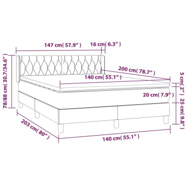 vidaXL Κρεβάτι Boxspring με Στρώμα Σκούρο Καφέ 140x200 εκ Υφασμάτινο