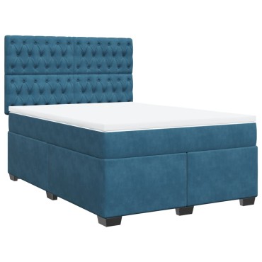 vidaXL Κρεβάτι Boxspring με Στρώμα Μπλε 160x200cm Βελούδινο 1 τεμ. - Διπλό