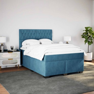 vidaXL Κρεβάτι Boxspring με Στρώμα Μπλε 160x200cm Βελούδινο 1 τεμ. - Διπλό