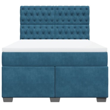 vidaXL Κρεβάτι Boxspring με Στρώμα Μπλε 160x200cm Βελούδινο 1 τεμ. - Διπλό