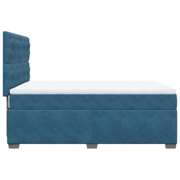 vidaXL Κρεβάτι Boxspring με Στρώμα Μπλε 160x200cm Βελούδινο 1 τεμ. - Διπλό