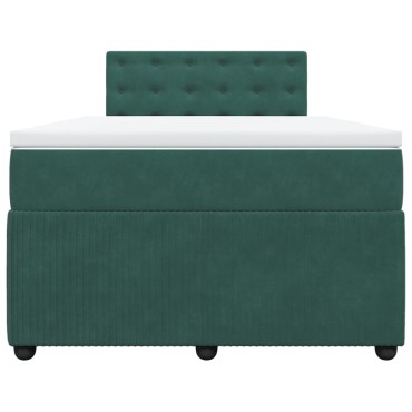 vidaXL Κρεβάτι Boxspring με Στρώμα Σκούρο Πράσινο 120x200εκ. Βελούδινο