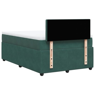 vidaXL Κρεβάτι Boxspring με Στρώμα Σκούρο Πράσινο 120x200εκ. Βελούδινο