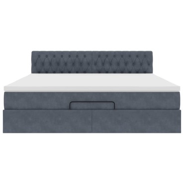vidaXL Οθωμανικό κρεβάτι με στρώμα & LEDs Σκούρο γκρι 180x200cm Velvet