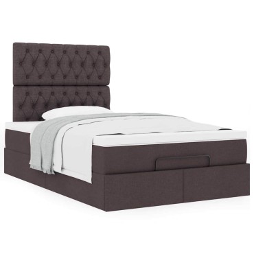 vidaXL Ottoman Κρεβάτι με Στρώμα Σκούρο Καφέ 120x200cm Ύφασμα