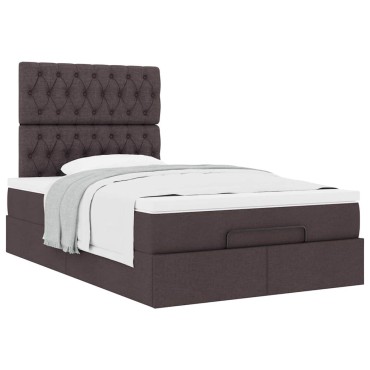 vidaXL Ottoman Κρεβάτι με Στρώμα Σκούρο Καφέ 120x200cm Ύφασμα