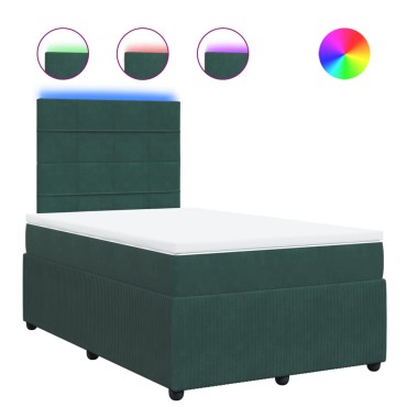 vidaXL Κρεβάτι Boxspring με Στρώμα Σκούρο Πράσινο 120x200εκ. Βελούδινο