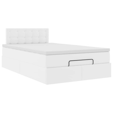 vidaXL Ottoman Κρεβάτι με στρώματα & LED Καθαρό Λευκό Faux Leather