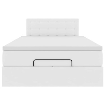 vidaXL Ottoman Κρεβάτι με στρώματα & LED Καθαρό Λευκό Faux Leather