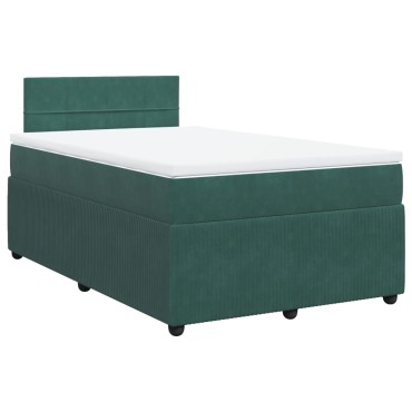 vidaXL Κρεβάτι Boxspring με Στρώμα Σκούρο Πράσινο 120x200εκ. Βελούδινο