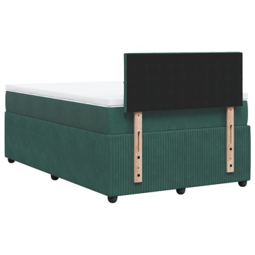 vidaXL Κρεβάτι Boxspring με Στρώμα Σκούρο Πράσινο 120x200εκ. Βελούδινο