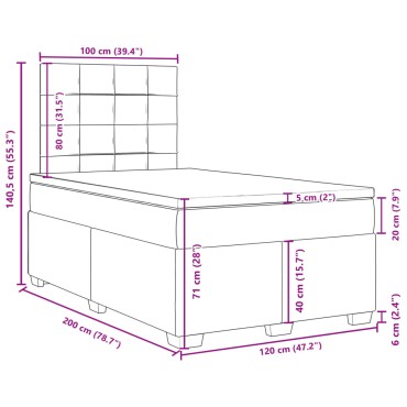 vidaXL Κρεβάτι Boxspring με Στρώμα Σκούρο Καφέ 120x200 εκ. Υφασμάτινο