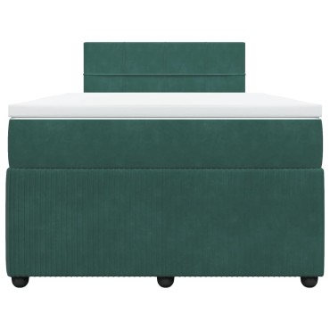 vidaXL Κρεβάτι Boxspring με Στρώμα Σκούρο Πράσινο 120x200εκ. Βελούδινο