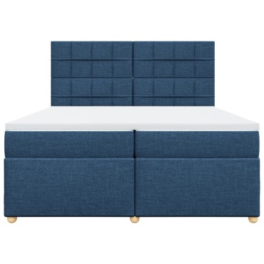 vidaXL Κρεβάτι Boxspring με Στρώμα Μπλε 200x200 εκ. Υφασμάτινο