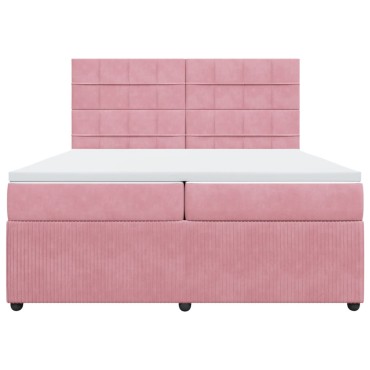 vidaXL Κρεβάτι Boxspring με Στρώμα Ροζ 200x200 εκ. Βελούδινο