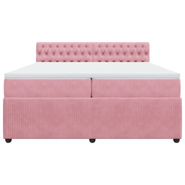 vidaXL Κρεβάτι Boxspring με Στρώμα Ροζ 200x200 εκ. Βελούδινο