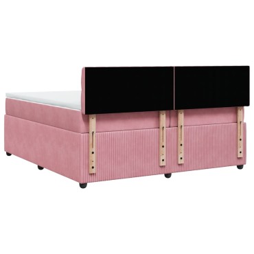 vidaXL Κρεβάτι Boxspring με Στρώμα Ροζ 200x200 εκ. Βελούδινο