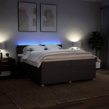 vidaXL Κρεβάτι Boxspring με Στρώμα Σκούρο Καφέ 200x200cm Υφασμάτινο 1 τεμ. - Διπλό