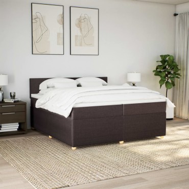vidaXL Κρεβάτι Boxspring με Στρώμα Σκούρο Καφέ 200x200cm Υφασμάτινο 1 τεμ. - Διπλό