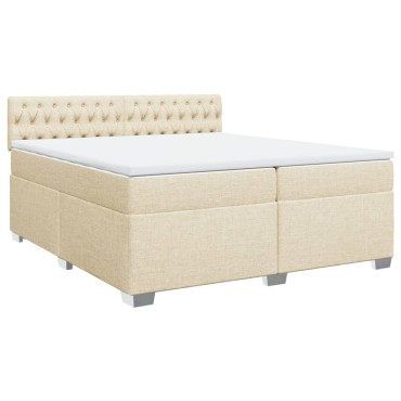 vidaXL Κρεβάτι Boxspring με Στρώμα Κρεμ 200x200cm Υφασμάτινο 1 τεμ. - Διπλό