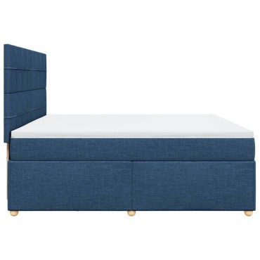 vidaXL Κρεβάτι Boxspring με Στρώμα Μπλε 200x200 εκ. Υφασμάτινο