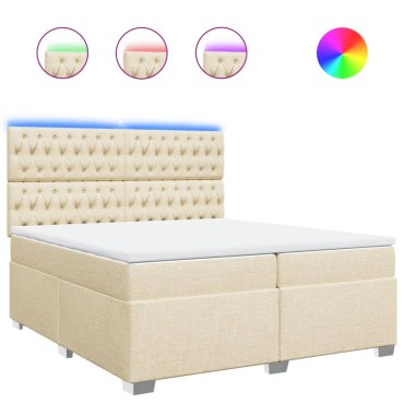 vidaXL Κρεβάτι Boxspring με Στρώμα Κρεμ 200x200cm Υφασμάτινο 1 τεμ. - Διπλό