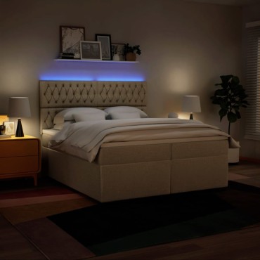 vidaXL Κρεβάτι Boxspring με Στρώμα Κρεμ 200x200cm Υφασμάτινο 1 τεμ. - Διπλό