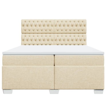 vidaXL Κρεβάτι Boxspring με Στρώμα Κρεμ 200x200cm Υφασμάτινο 1 τεμ. - Διπλό