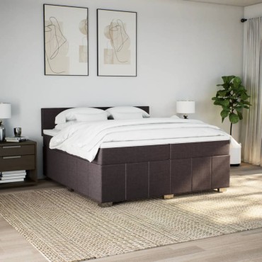 vidaXL Κρεβάτι Boxspring με Στρώμα Σκούρο Καφέ 200x200cm Υφασμάτινο 1 τεμ. - Διπλό
