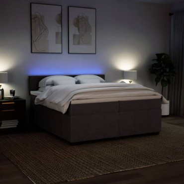 vidaXL Κρεβάτι Boxspring με Στρώμα Σκούρο Καφέ 200x200cm Υφασμάτινο 1 τεμ. - Διπλό