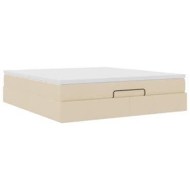 vidaXL Οθωμανικό Κρεβάτι με Στρώμα Κρέμα 160x200cm Ύφασμα
