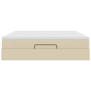 vidaXL Οθωμανικό Κρεβάτι με Στρώμα Κρέμα 160x200cm Ύφασμα