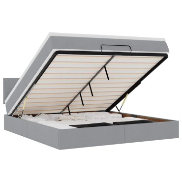 vidaXL Οθωμανικό κρεβάτι με στρώμα&LEDs Ανοιχτό γκρι 160x200cm Ύφασμα