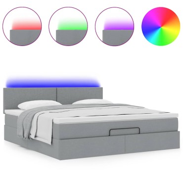 vidaXL Οθωμανικό κρεβάτι με στρώμα&LEDs Ανοιχτό γκρι 160x200cm Ύφασμα