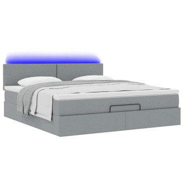 vidaXL Οθωμανικό κρεβάτι με στρώμα&LEDs Ανοιχτό γκρι 160x200cm Ύφασμα