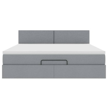 vidaXL Οθωμανικό κρεβάτι με στρώμα&LEDs Ανοιχτό γκρι 160x200cm Ύφασμα