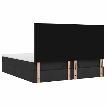 vidaXL Οθωμανικό κρεβάτι με στρώμα & LEDs Μαύρο ύφασμα 160x200cm