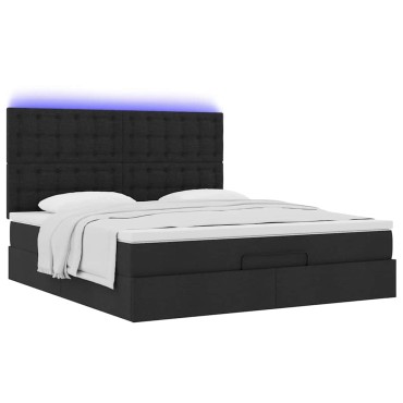 vidaXL Οθωμανικό κρεβάτι με στρώμα & LEDs Μαύρο ύφασμα 160x200cm