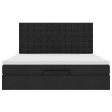 vidaXL Οθωμανικό κρεβάτι με στρώμα & LEDs Μαύρο ύφασμα 160x200cm