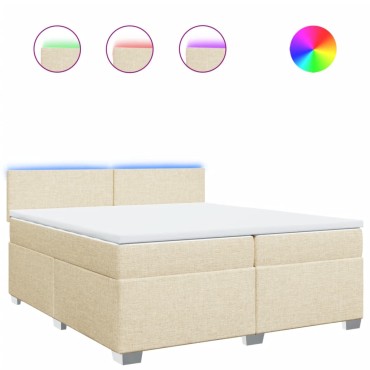 vidaXL Κρεβάτι Boxspring με Στρώμα Κρεμ 200x200cm Υφασμάτινο 1 τεμ. - Διπλό