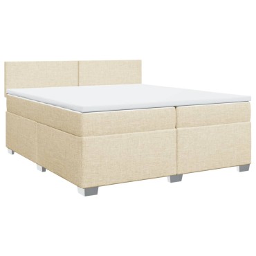 vidaXL Κρεβάτι Boxspring με Στρώμα Κρεμ 200x200cm Υφασμάτινο 1 τεμ. - Διπλό