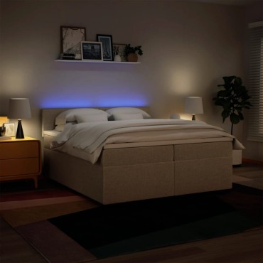 vidaXL Κρεβάτι Boxspring με Στρώμα Κρεμ 200x200cm Υφασμάτινο 1 τεμ. - Διπλό